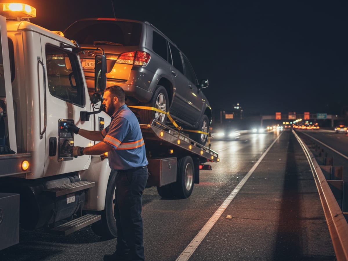 A tow truck on Route 3 south of Quincy heading toward Cape Cod